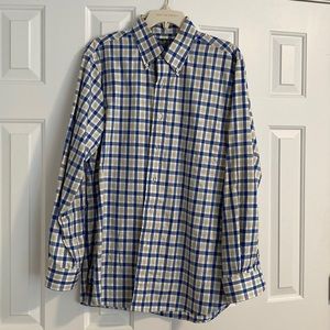 Blue, yellow and white long sleeve Brooks Brothers dress shirt, size Medium/R